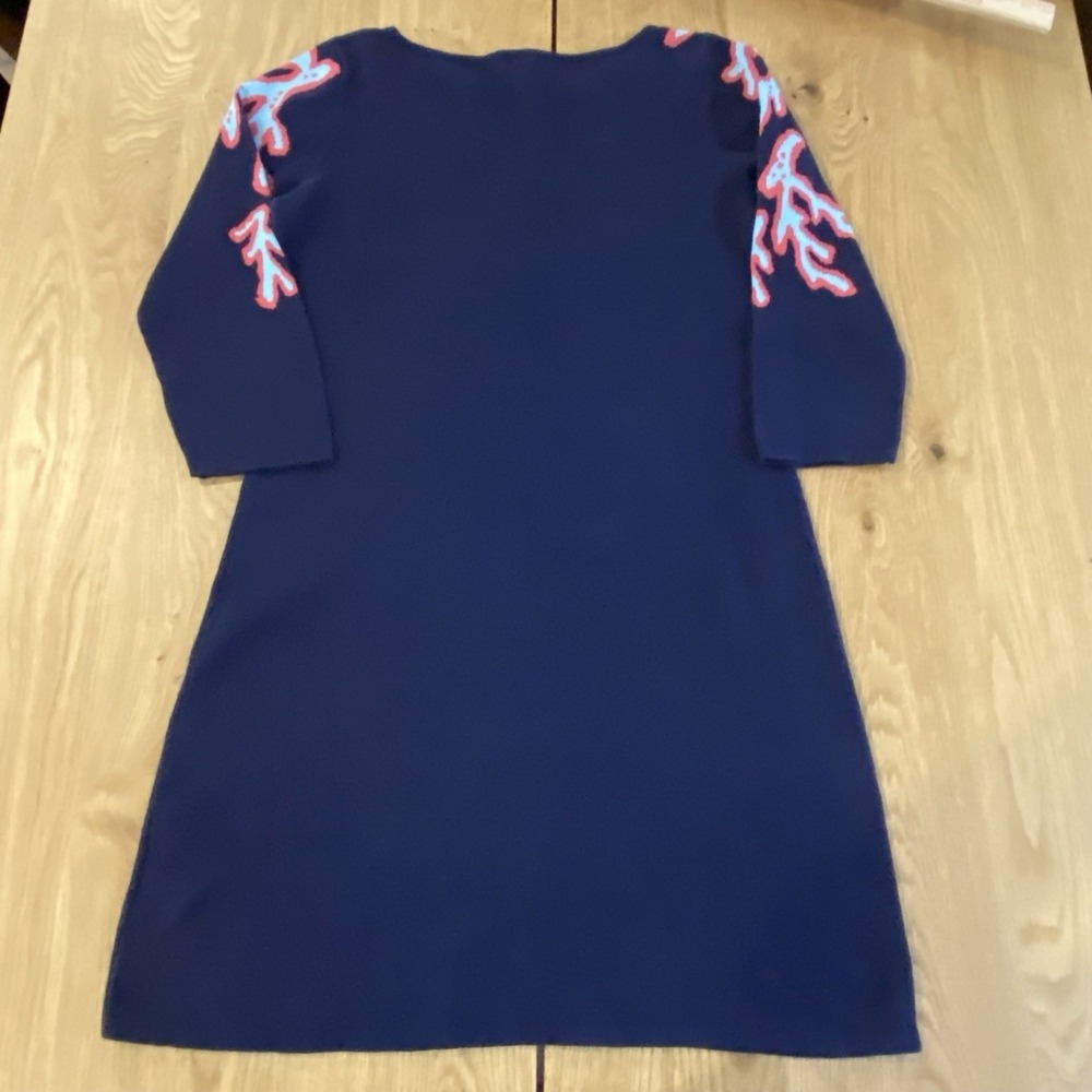 Lilly Pulitzer Polly Sweater Dress Womens Large Blue Pink Coral 3/4 Sleeve - Picture 2 of 10